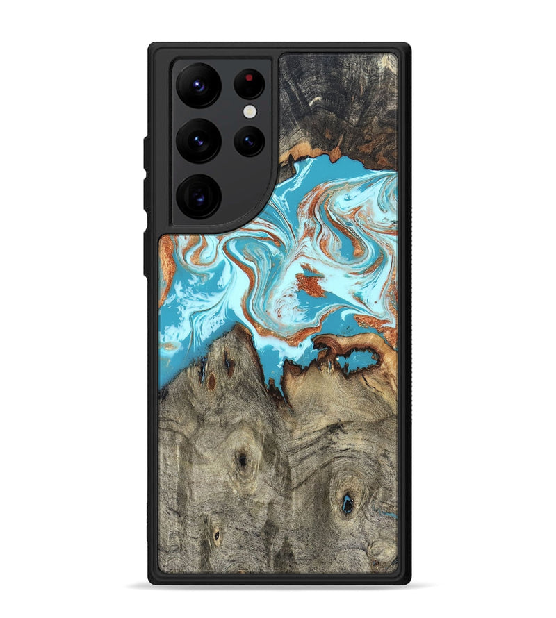 Galaxy S22 Ultra Wood Phone Case - Evette (Teal & Gold, 826699)