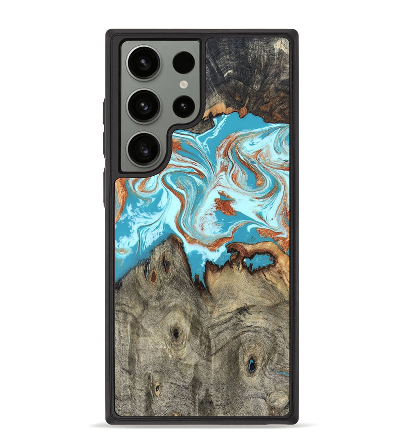 Galaxy S23 Ultra Wood Phone Case - Evette (Teal & Gold, 826699)