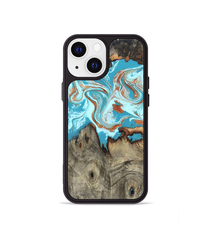 iPhone 13 mini Wood Phone Case - Evette (Teal & Gold, 826699)