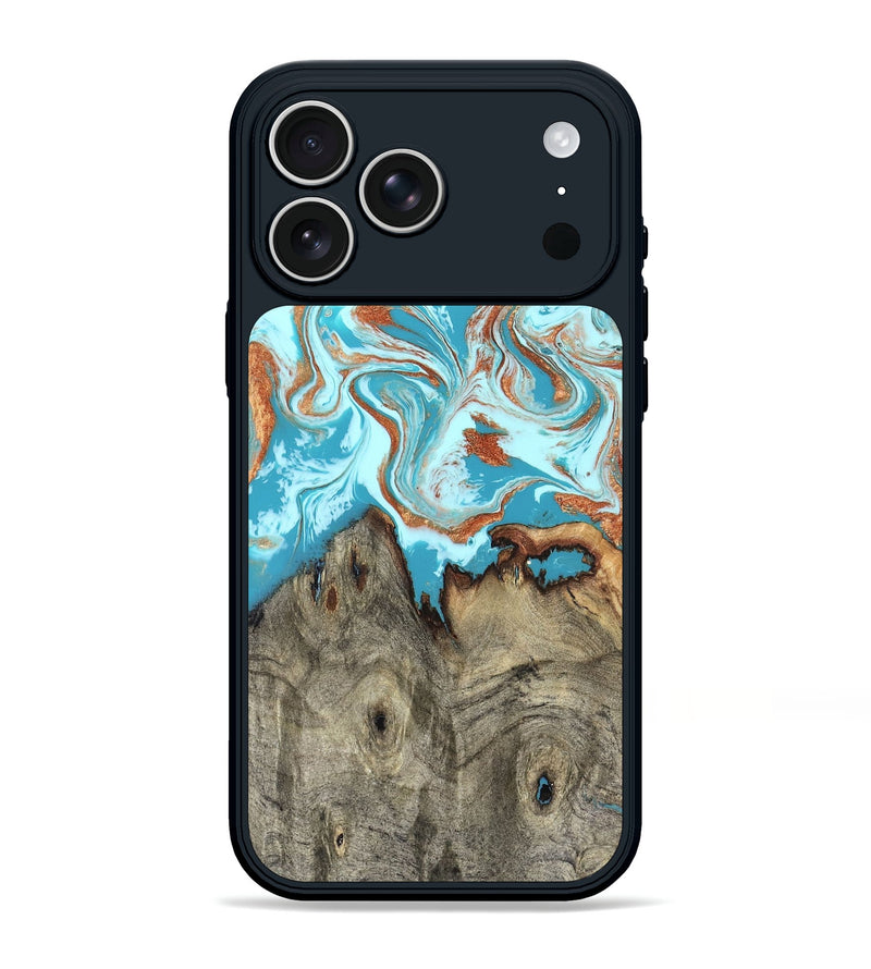 iPhone 17 Pro Max Wood Phone Case - Evette (Teal & Gold, 826699)