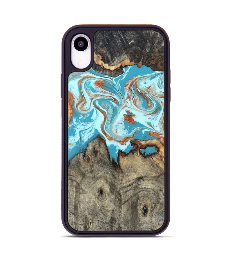 iPhone Xr Wood Phone Case - Evette (Teal & Gold, 826699)