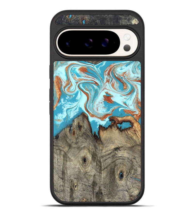 Pixel 10 Pro XL Wood Phone Case - Evette (Teal & Gold, 826699)