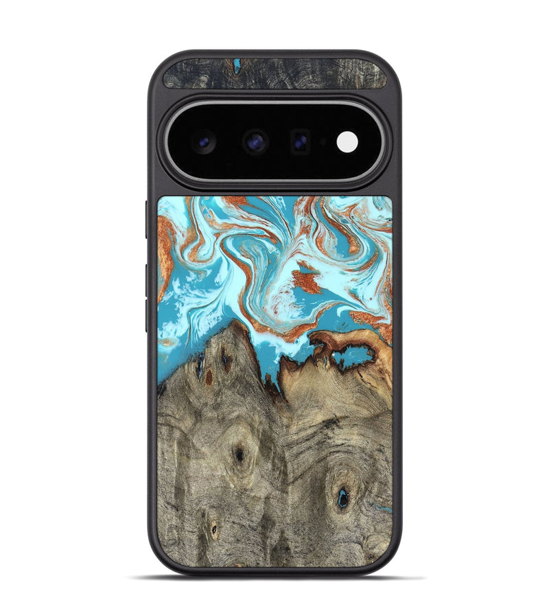 Pixel 11 Pro Wood Phone Case - Evette (Teal & Gold, 826699)