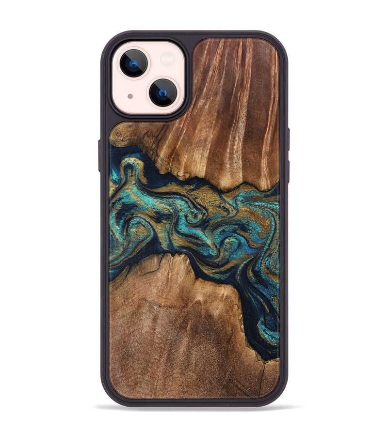 iPhone 14 Plus Wood Phone Case - Rolla (Teal & Gold, 826701)