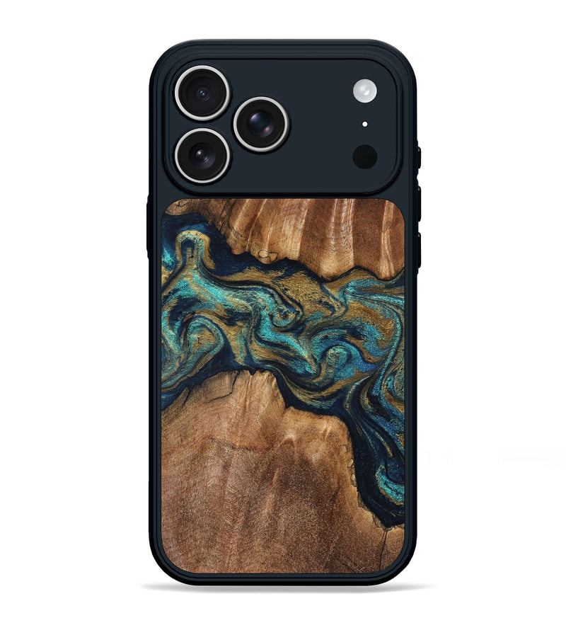 iPhone 17 Pro Max Wood Phone Case - Rolla (Teal & Gold, 826701)