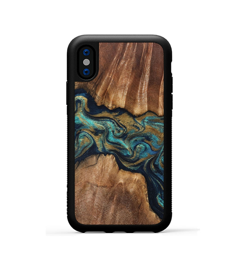 iPhone Xs Wood Phone Case - Rolla (Teal & Gold, 826701)