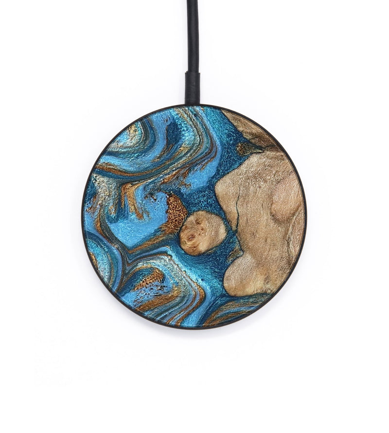 Circle Wood Wireless Charger - Adriane (Teal & Gold, 826702)