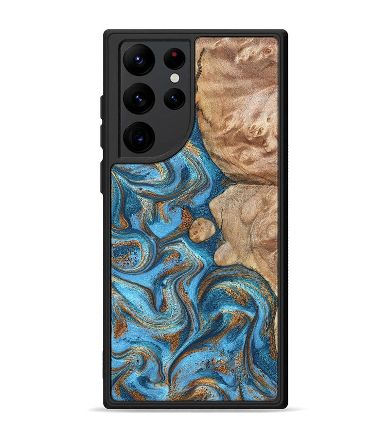 Galaxy S22 Ultra Wood Phone Case - Adriane (Teal & Gold, 826702)