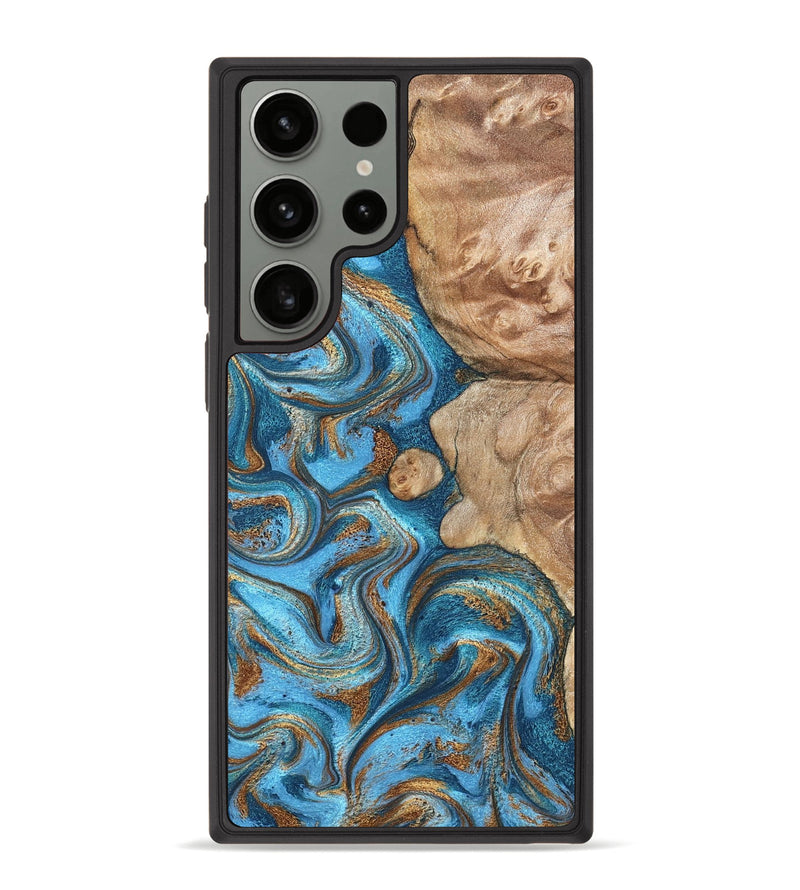 Galaxy S23 Ultra Wood Phone Case - Adriane (Teal & Gold, 826702)