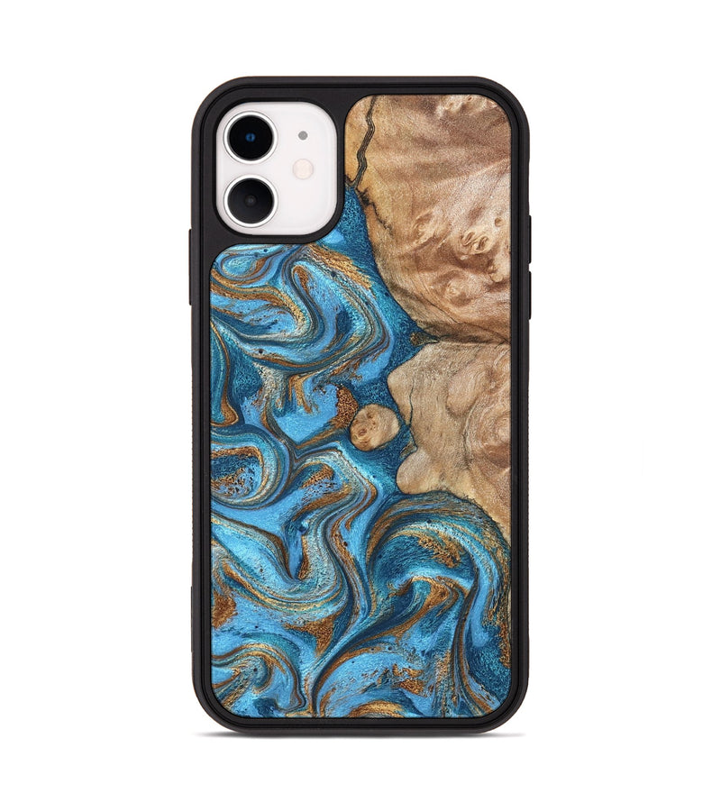 iPhone 11 Wood Phone Case - Adriane (Teal & Gold, 826702)