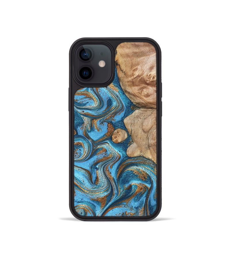iPhone 12 mini Wood Phone Case - Adriane (Teal & Gold, 826702)