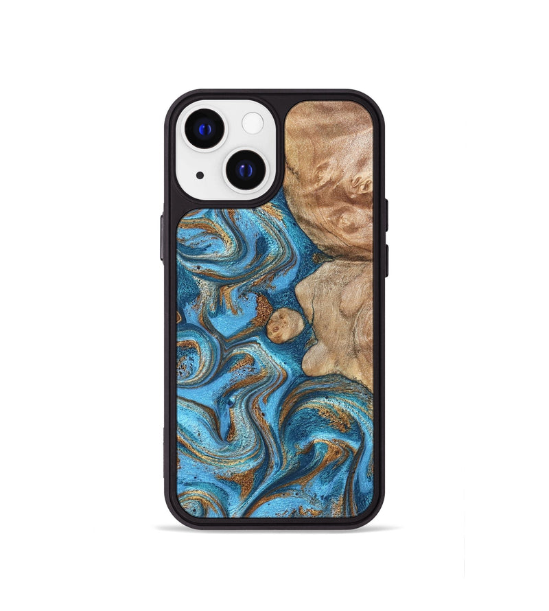 iPhone 13 mini Wood Phone Case - Adriane (Teal & Gold, 826702)