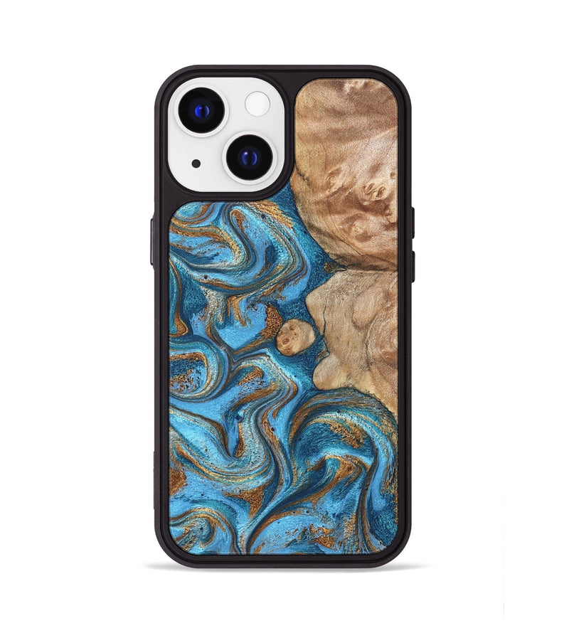 iPhone 13 Wood Phone Case - Adriane (Teal & Gold, 826702)