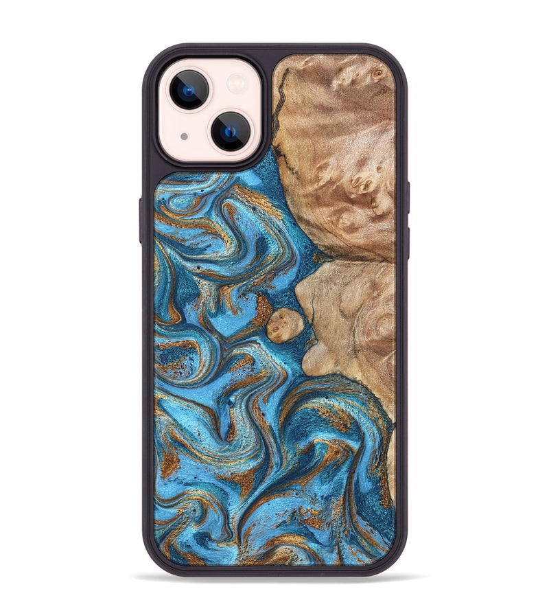 iPhone 14 Plus Wood Phone Case - Adriane (Teal & Gold, 826702)