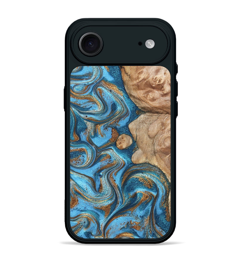 iPhone 17 Air Wood Phone Case - Adriane (Teal & Gold, 826702)