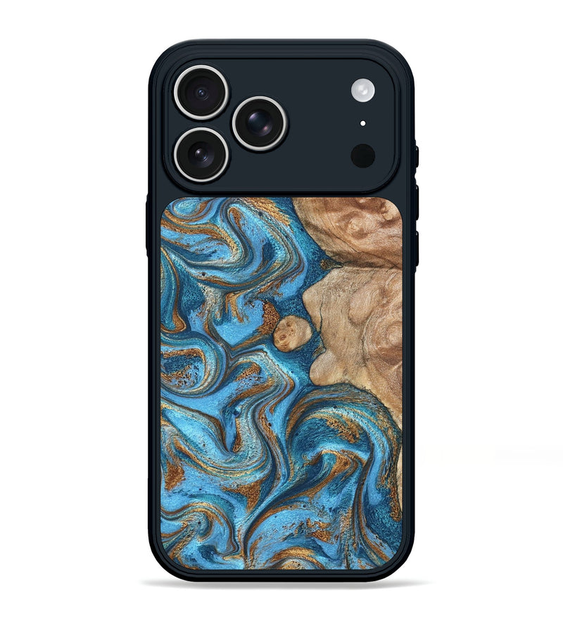 iPhone 17 Pro Max Wood Phone Case - Adriane (Teal & Gold, 826702)