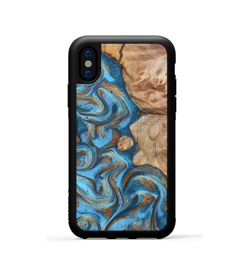 iPhone Xs Wood Phone Case - Adriane (Teal & Gold, 826702)