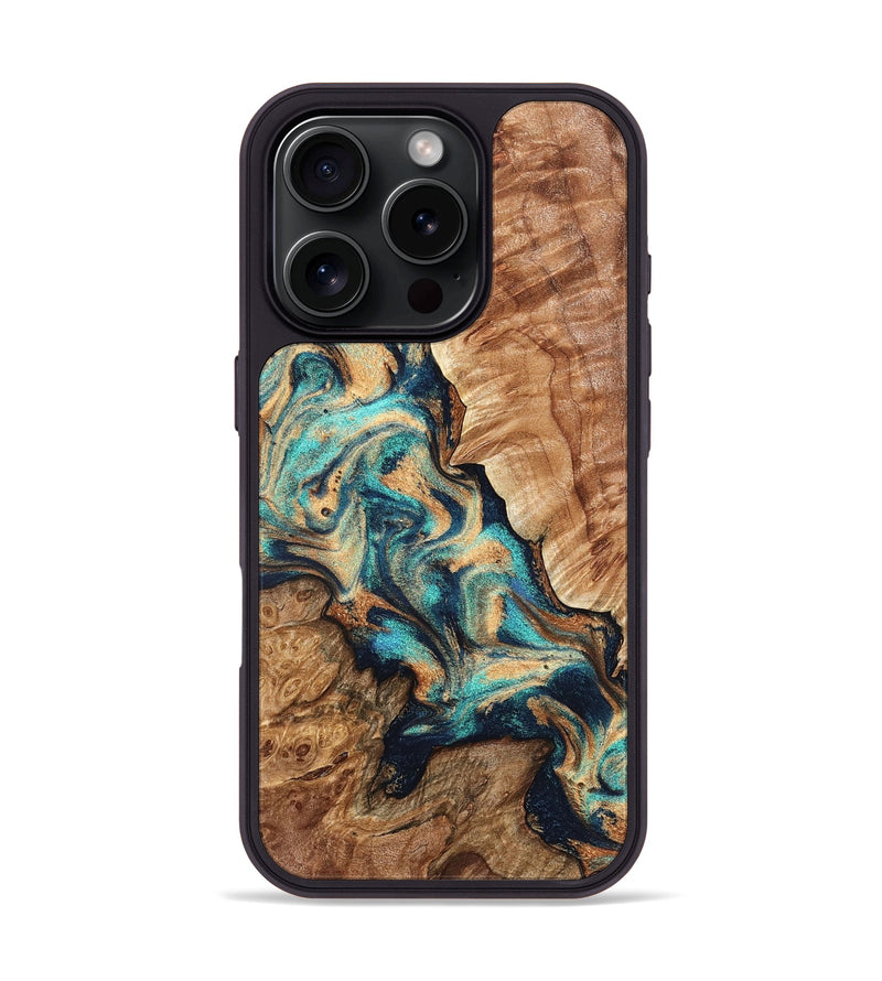 iPhone 16 Pro Wood Phone Case - Ronny (Teal & Gold, 826704)