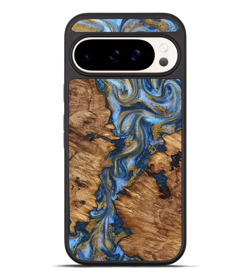 Pixel 10 Pro XL Wood Phone Case - Eliseo (Teal & Gold, 826705)