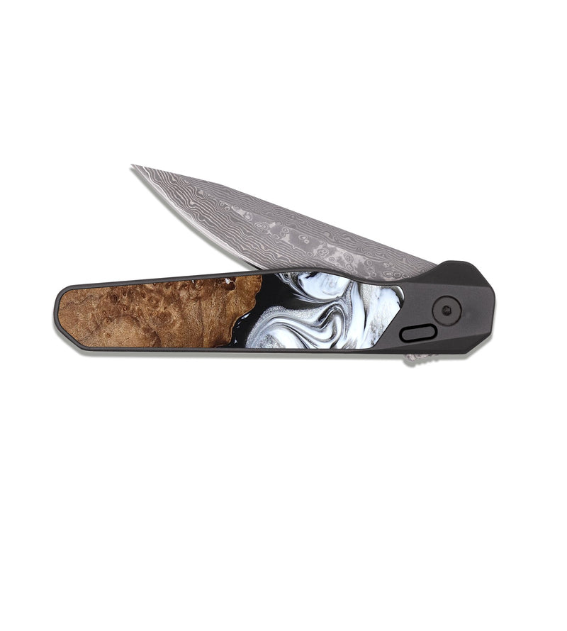 EDC Dark Damascus Wood Pocket Knife - Jaxon (Black & White, 826732)