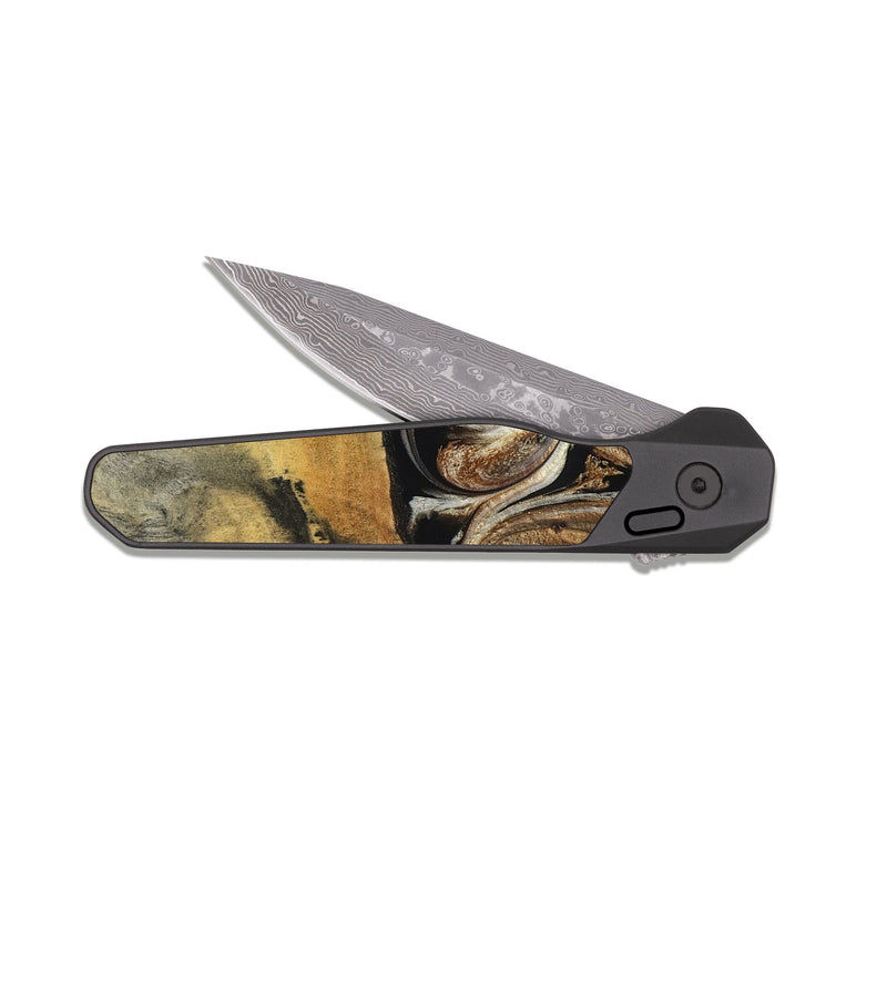 EDC Dark Damascus Wood Pocket Knife - Tariq (Black & White, 826758)