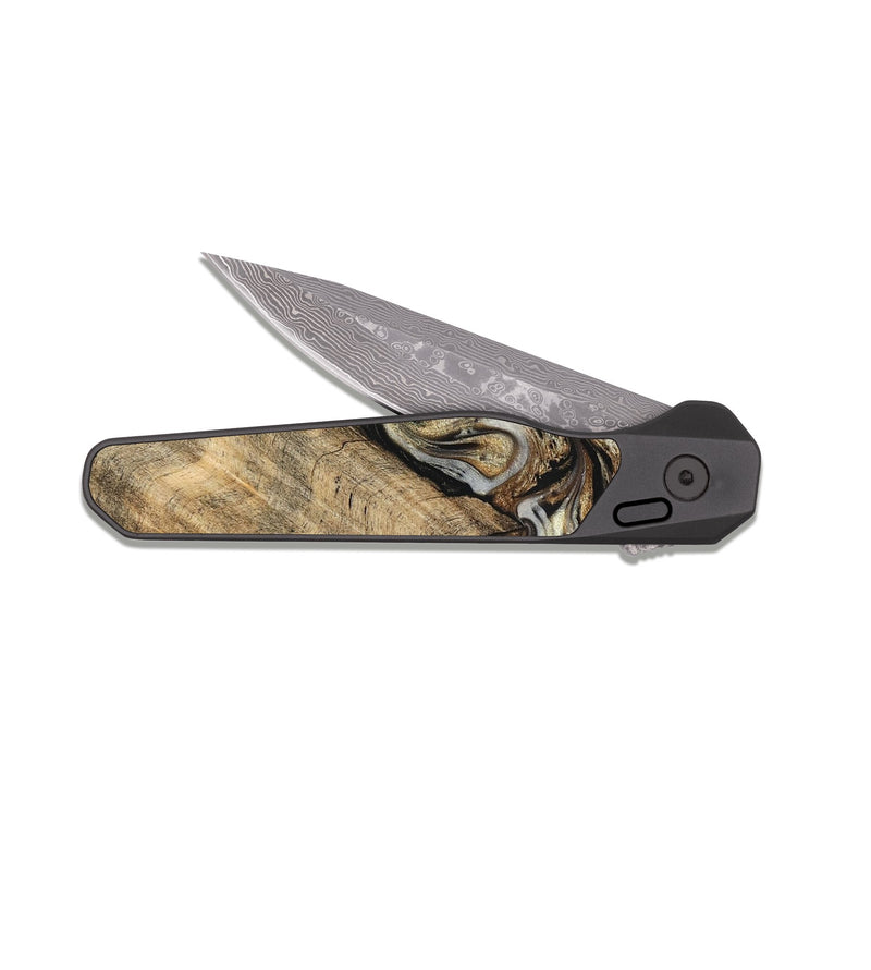 EDC Dark Damascus Wood Pocket Knife - Ike (Black & White, 826760)