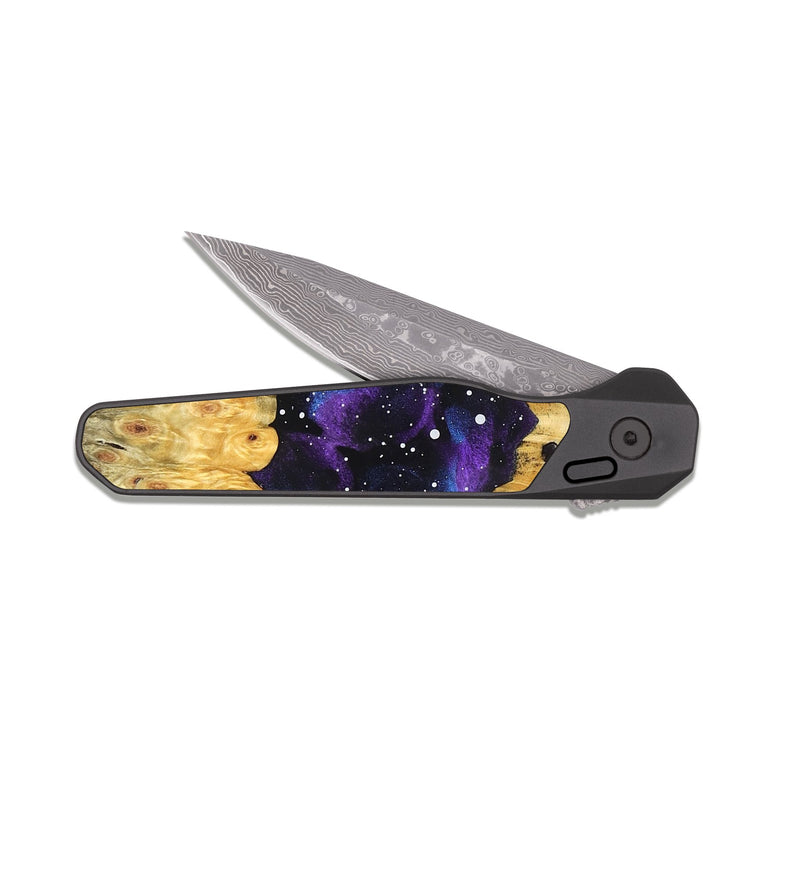 EDC Dark Damascus Wood Pocket Knife - Alyson (Cosmos, 826764)
