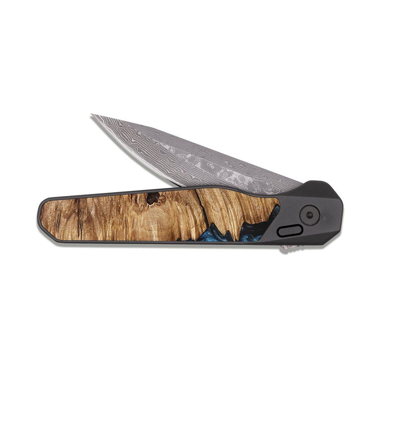 EDC Dark Damascus Wood Pocket Knife - Twila (Blue, 826822)