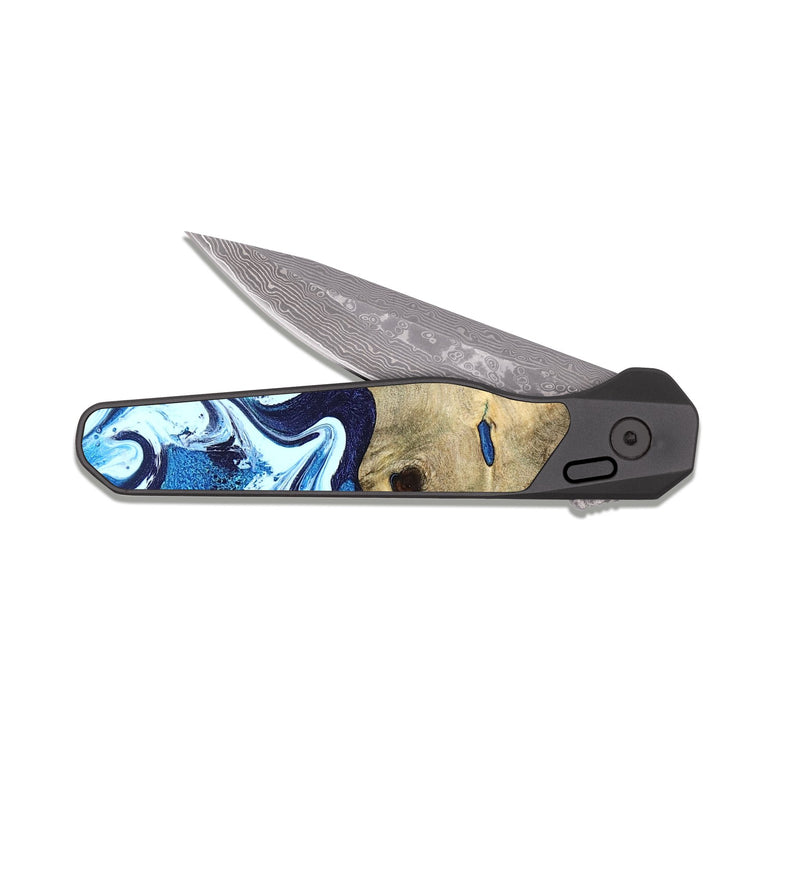 EDC Dark Damascus Wood Pocket Knife - Socorro (Blue, 826825)