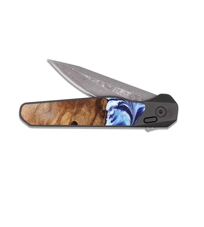 EDC Dark Damascus Wood Pocket Knife - Dakota (Blue, 826844)