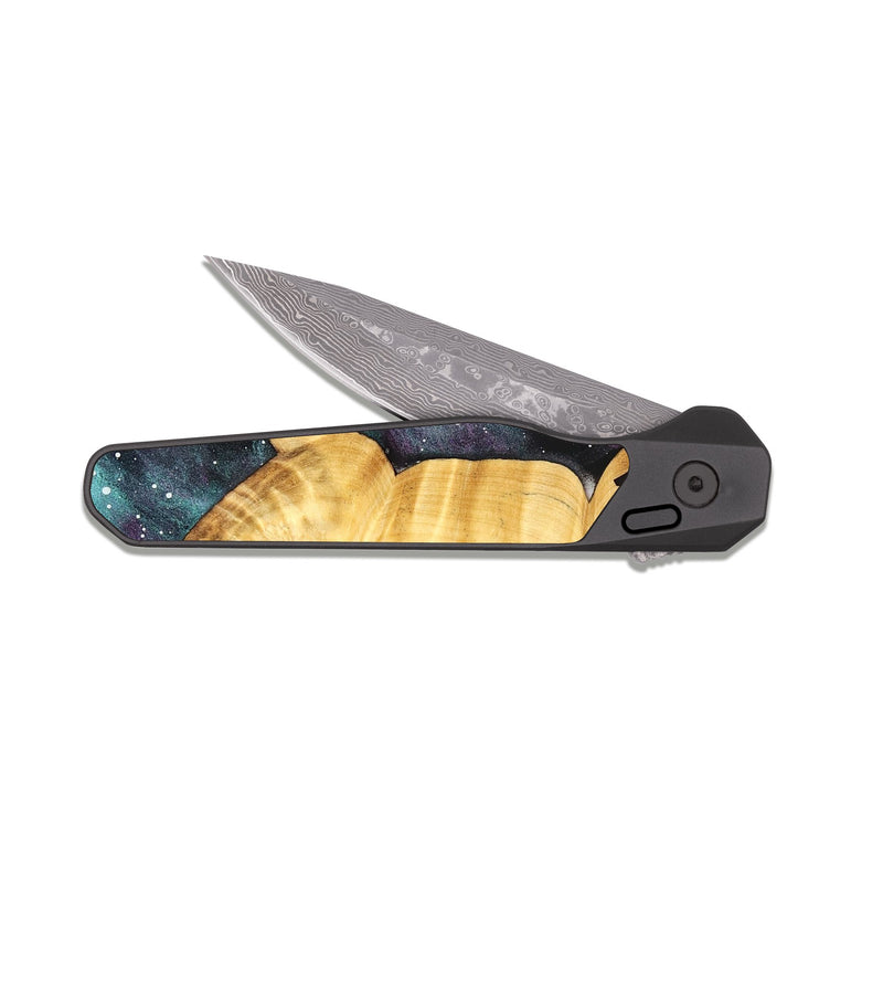 EDC Dark Damascus Wood Pocket Knife - Leatha (Cosmos, 826916)