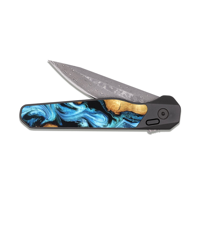 EDC Dark Damascus Wood Pocket Knife - Zackary (Blue, 827006)