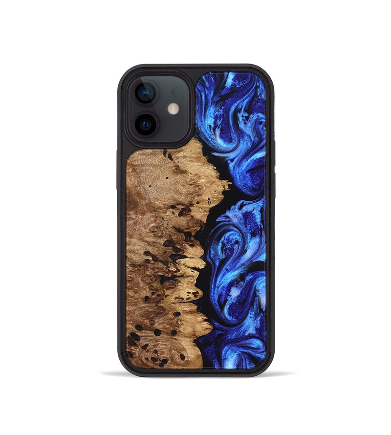 iPhone 12 mini Wood Phone Case - Love (Blue, 827007)