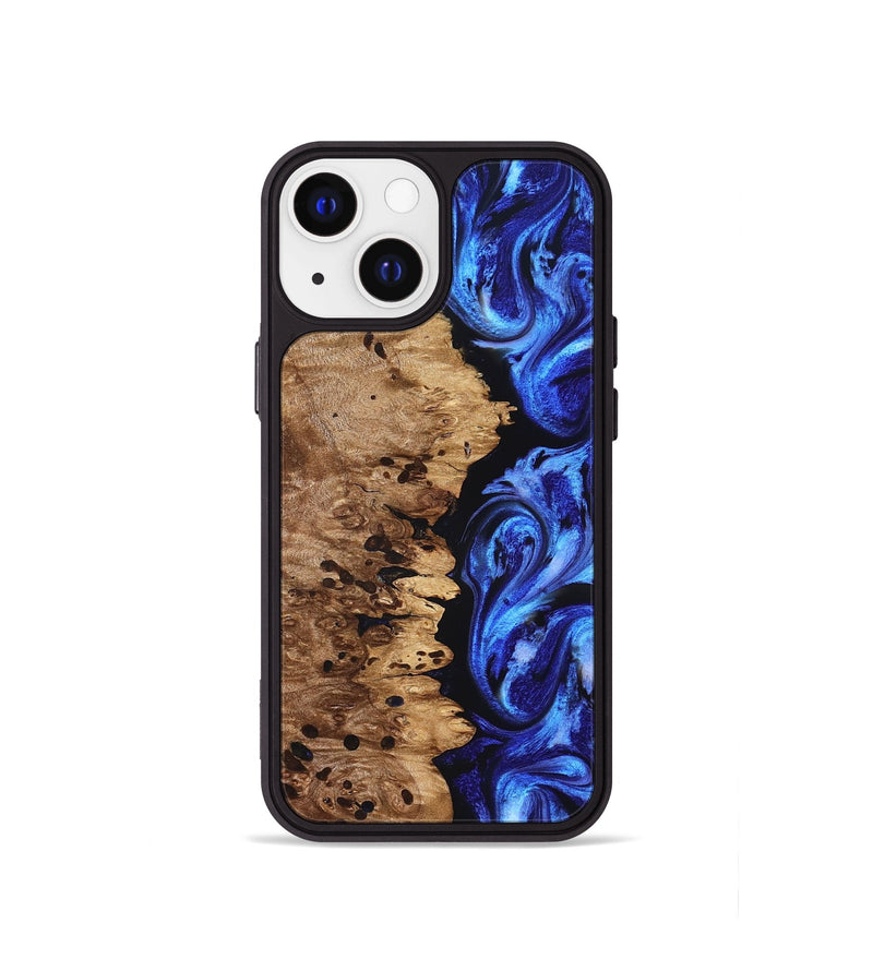 iPhone 13 mini Wood Phone Case - Love (Blue, 827007)