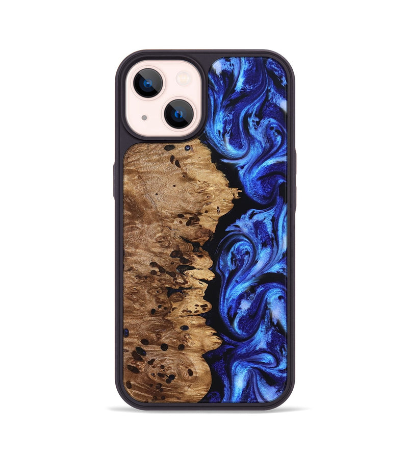 iPhone 14 Wood Phone Case - Love (Blue, 827007)