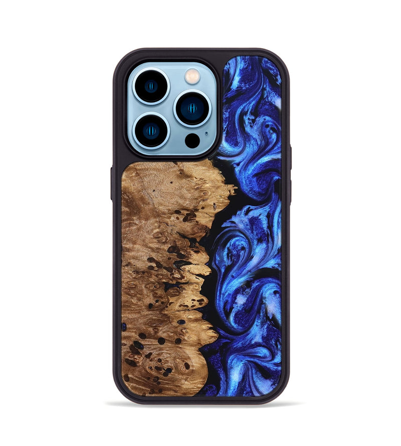 iPhone 14 Pro Wood Phone Case - Love (Blue, 827007)