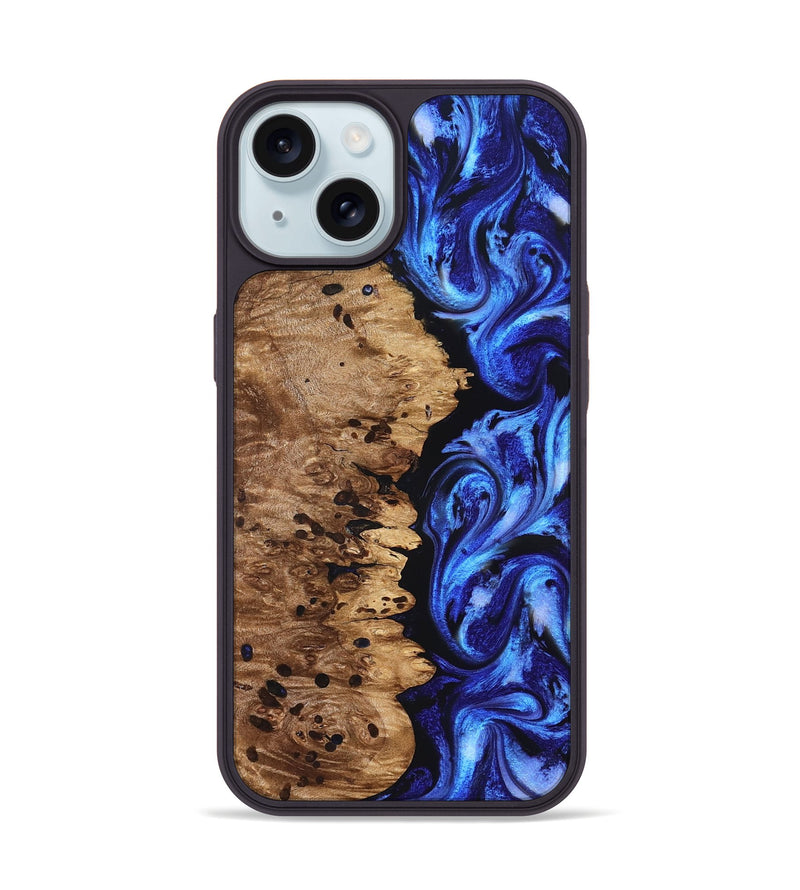 iPhone 15 Wood Phone Case - Love (Blue, 827007)