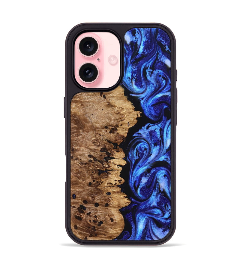 iPhone 16 Wood Phone Case - Love (Blue, 827007)