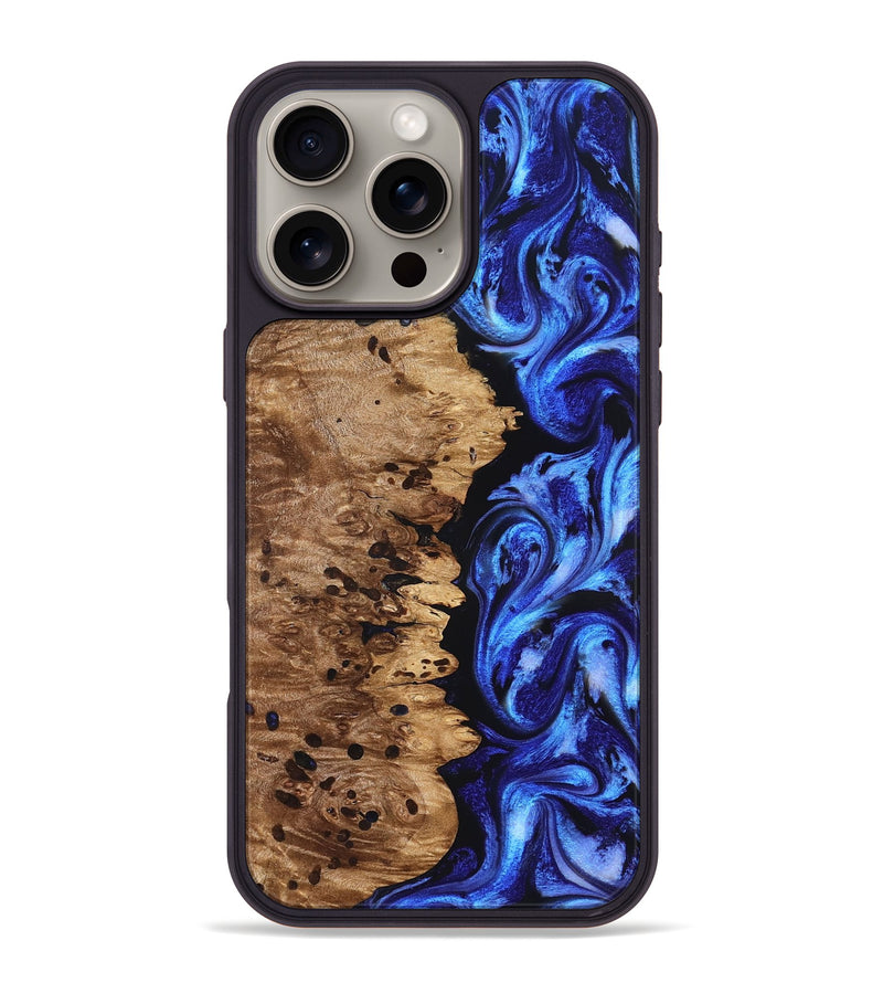 iPhone 16 Pro Max Wood Phone Case - Love (Blue, 827007)