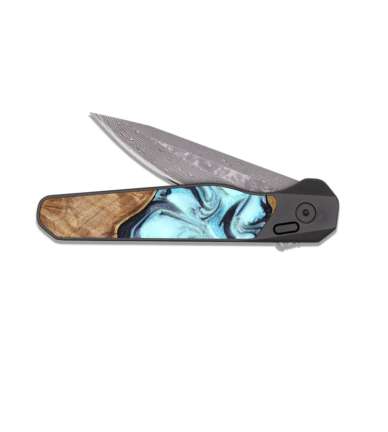 EDC Dark Damascus Wood Pocket Knife - Hershel (Blue, 827012)