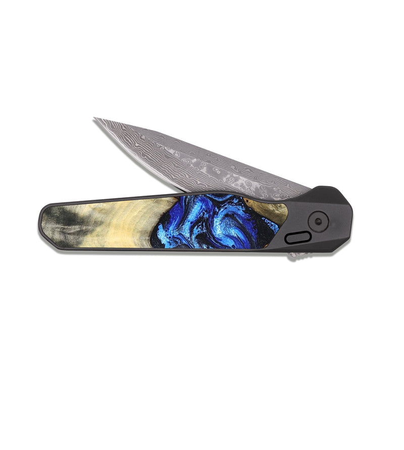 EDC Dark Damascus Wood Pocket Knife - Sondra (Blue, 827015)