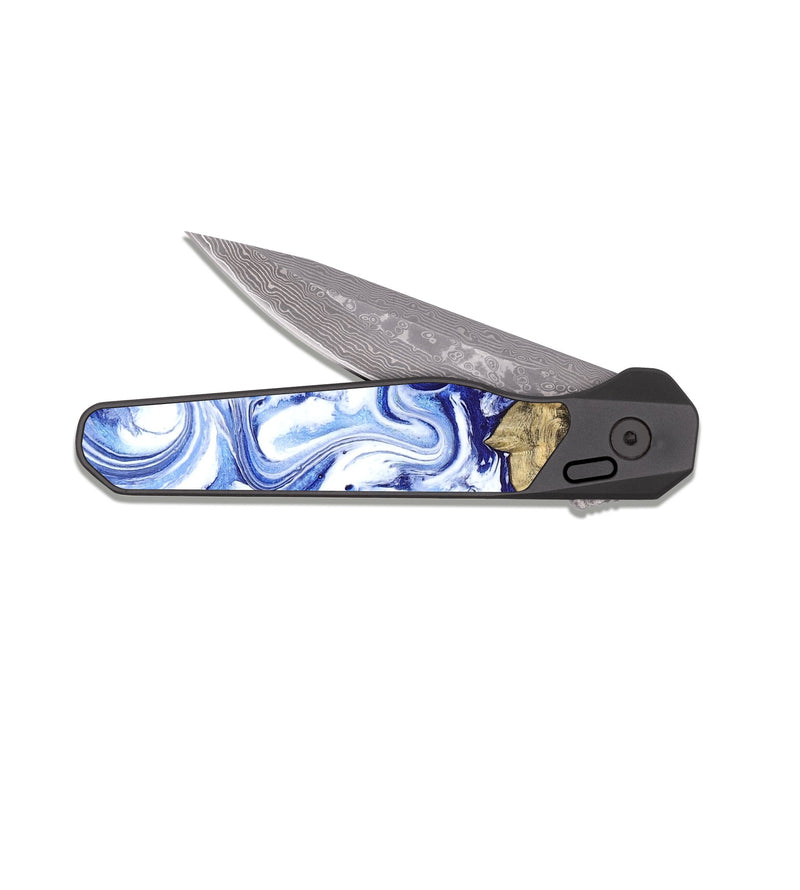 EDC Dark Damascus Wood Pocket Knife - Estevan (Blue, 827017)