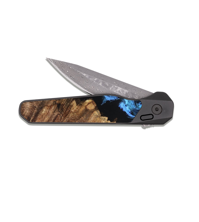 EDC Dark Damascus Wood Pocket Knife - Nikita (Blue, 827019)