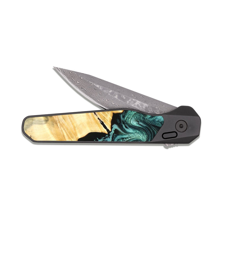 EDC Dark Damascus Wood Pocket Knife - Deann (Green, 827020)