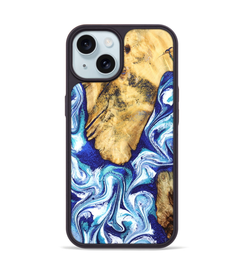 iPhone 15 Wood Phone Case - Trace (Blue, 827026)