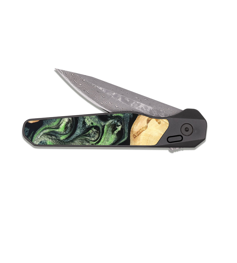 EDC Dark Damascus Wood Pocket Knife - Poppy (Green, 827031)