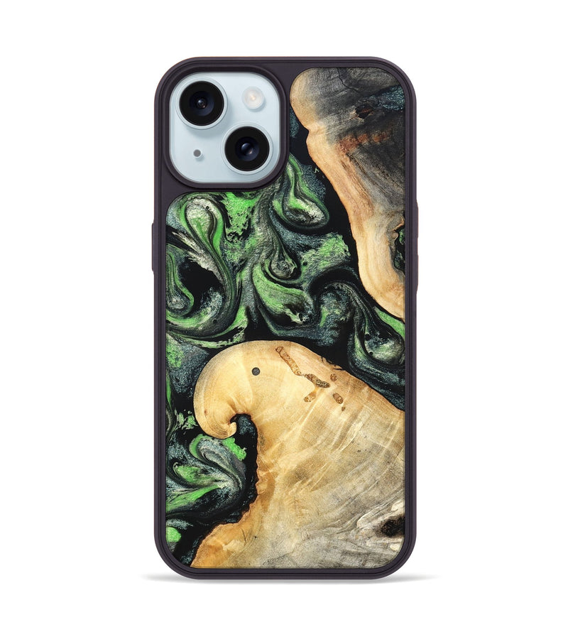iPhone 15 Wood Phone Case - Poppy (Green, 827031)
