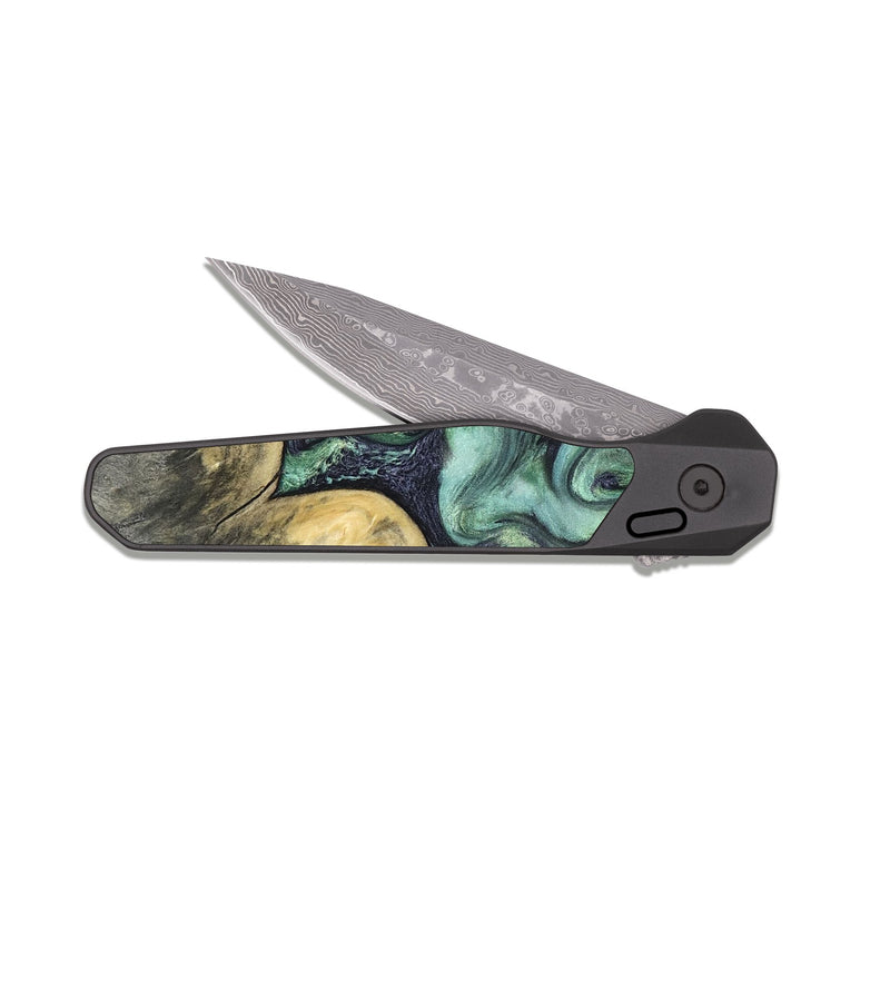 EDC Dark Damascus Wood Pocket Knife - Harold (Green, 827034)