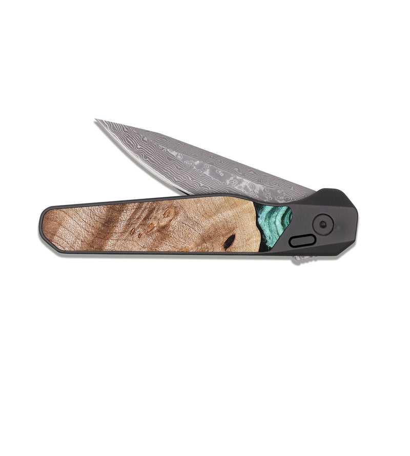EDC Dark Damascus Wood Pocket Knife - Marlo (Green, 827037)
