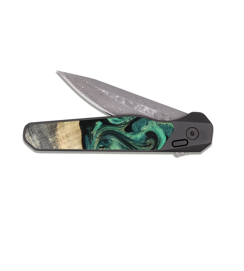 EDC Dark Damascus Wood Pocket Knife - Harland (Green, 827038)